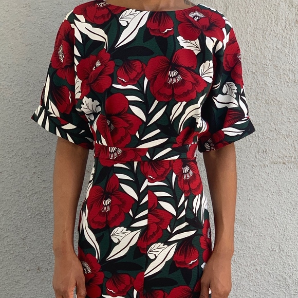 ASOS Dresses & Skirts - ASOS Red Floral Midi Pencil Dress